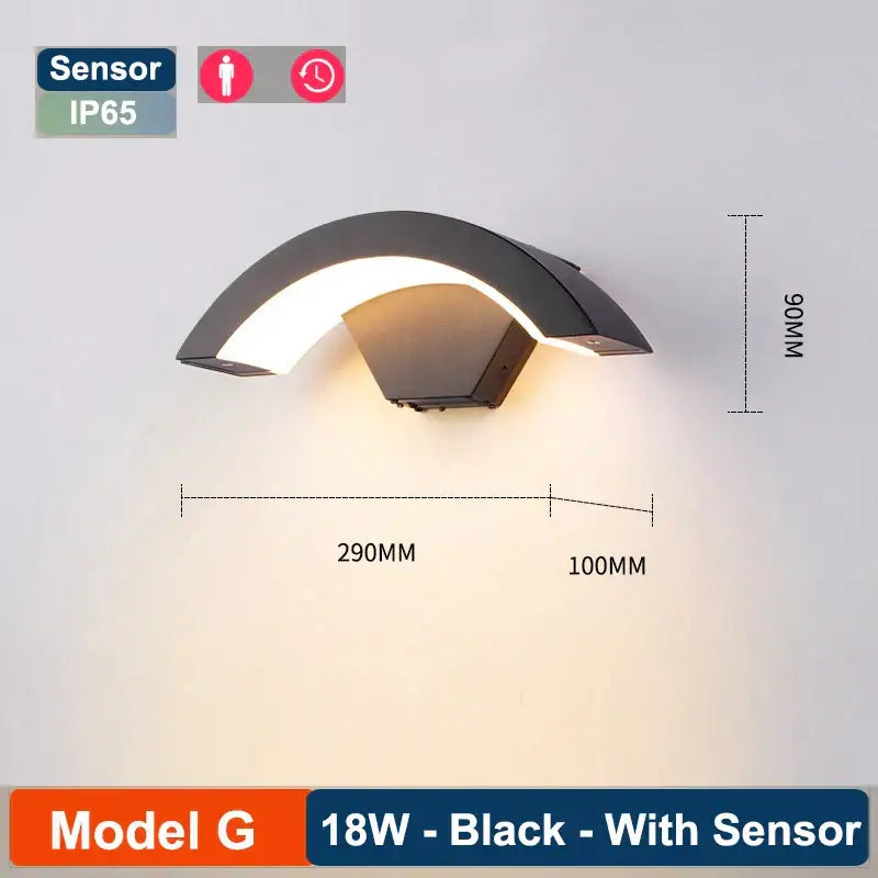 Black Glass Wall Lamp Radar Sensor Outdoor