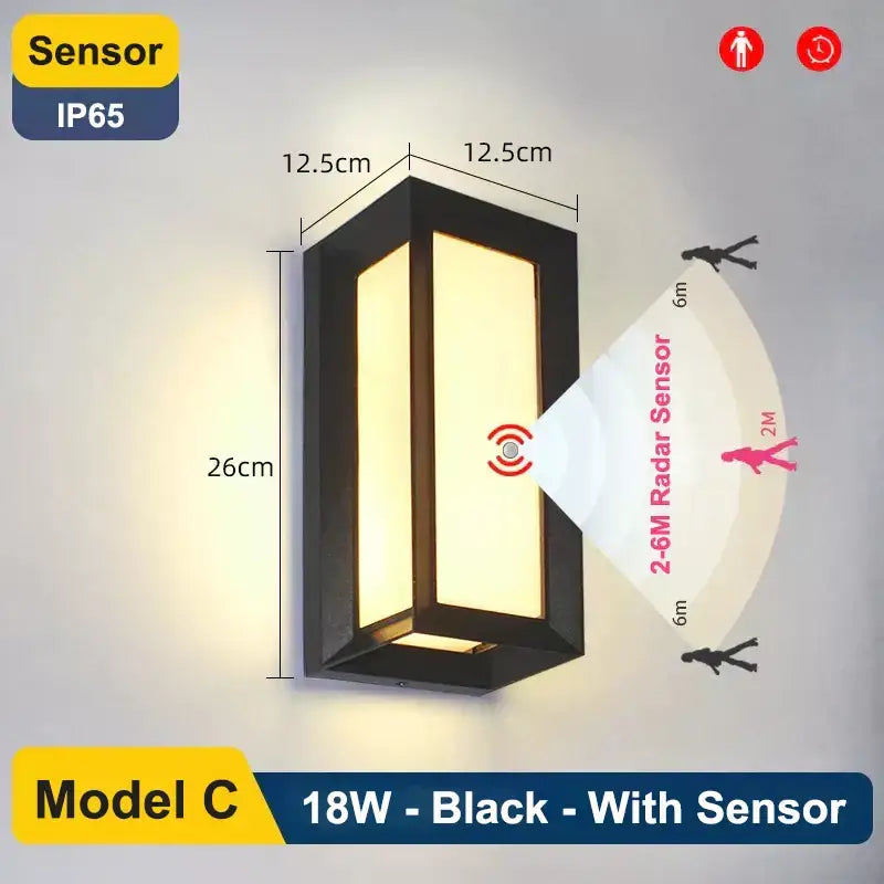 Black Glass Wall Lamp Radar Sensor Outdoor