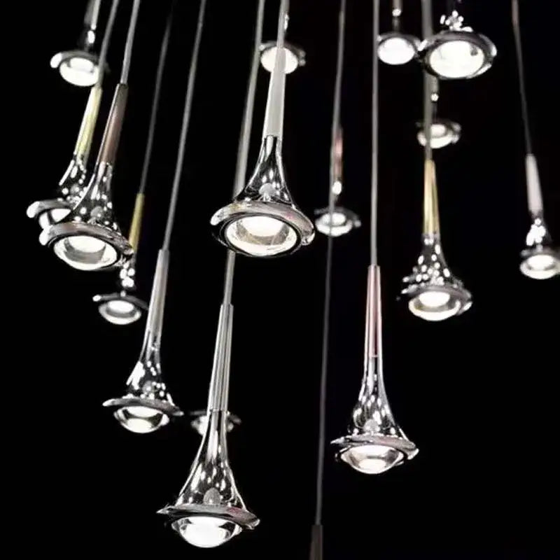 Chrome Trumpet Staircase Chandelier