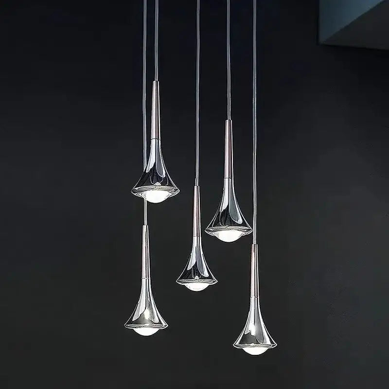 Chrome Trumpet Staircase Chandelier