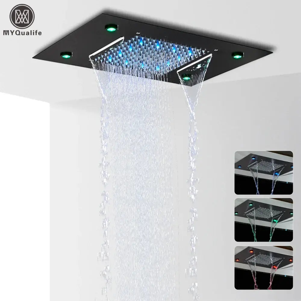 Black Rainfall LED Shower Head