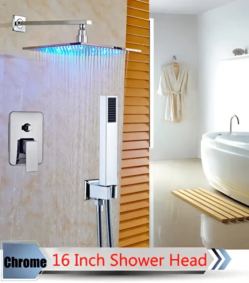 Nickel LED Rainfall Shower 16-Inch Design