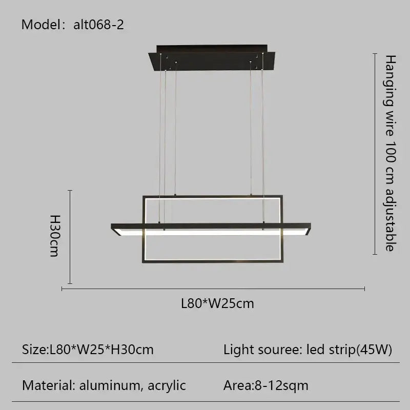 Black Rectangle Pendant Light App Dimmable