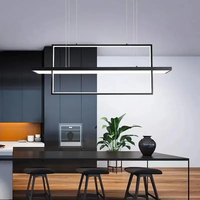 Black Rectangle Pendant Light App Dimmable