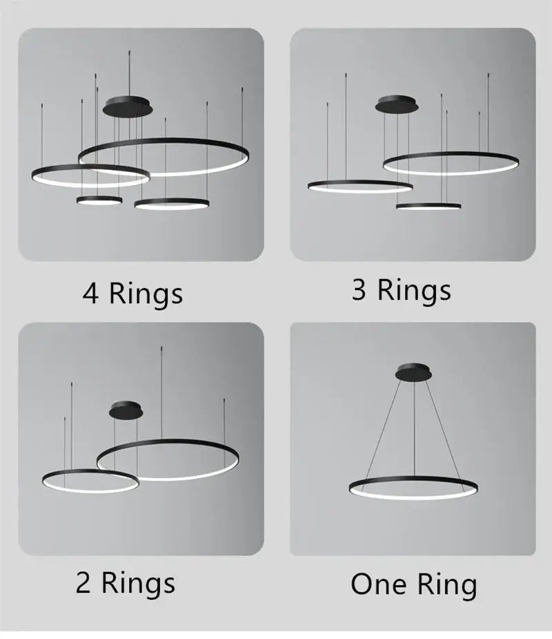 Black LED Pendant Light 6-Ring Design