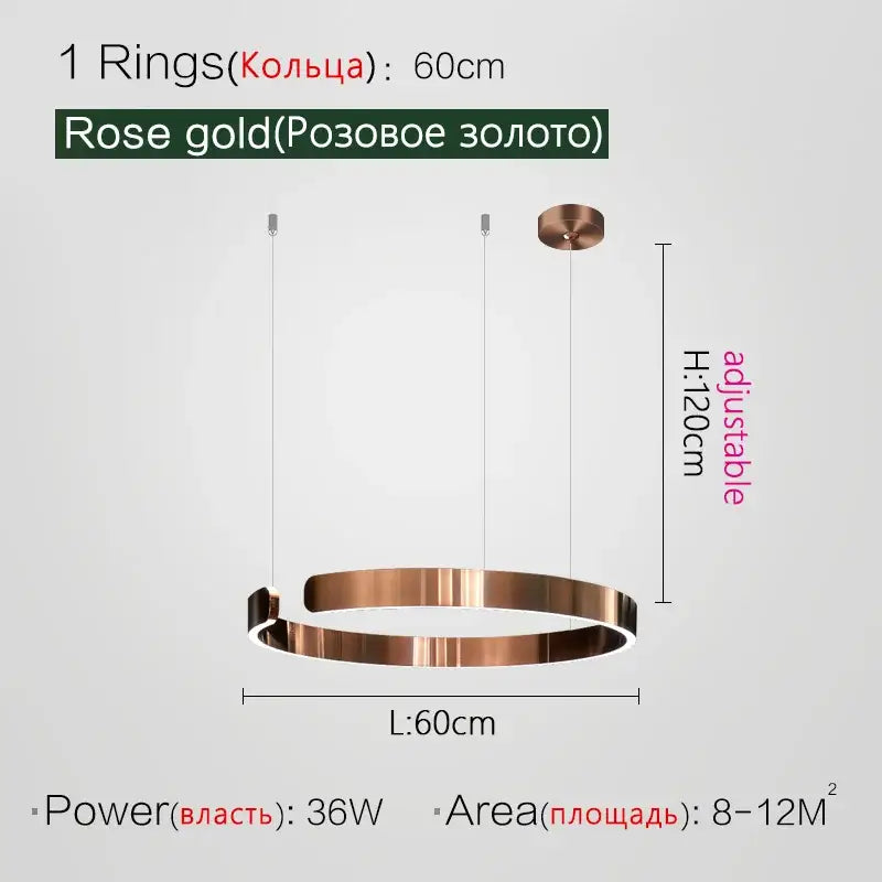 Gold LED Ring Chandelier Nordic Rose Gold