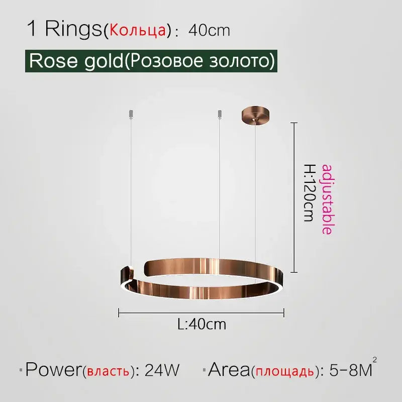Gold LED Ring Chandelier Nordic Rose Gold