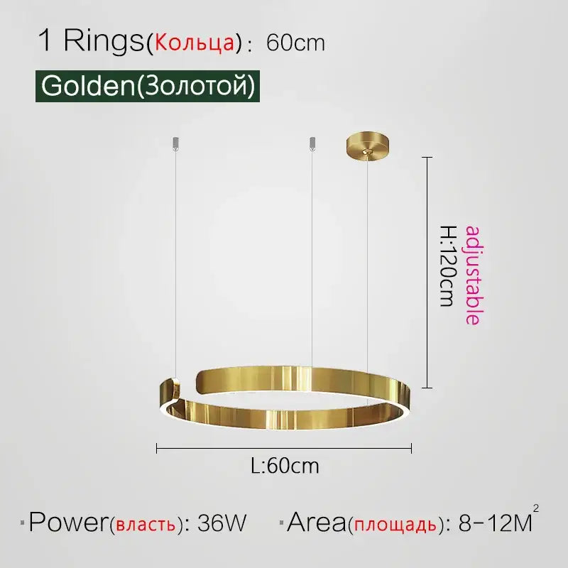 Gold LED Ring Chandelier Nordic Rose Gold