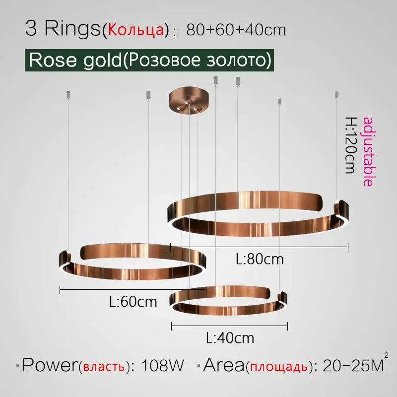 Gold LED Ring Chandelier Nordic Rose Gold