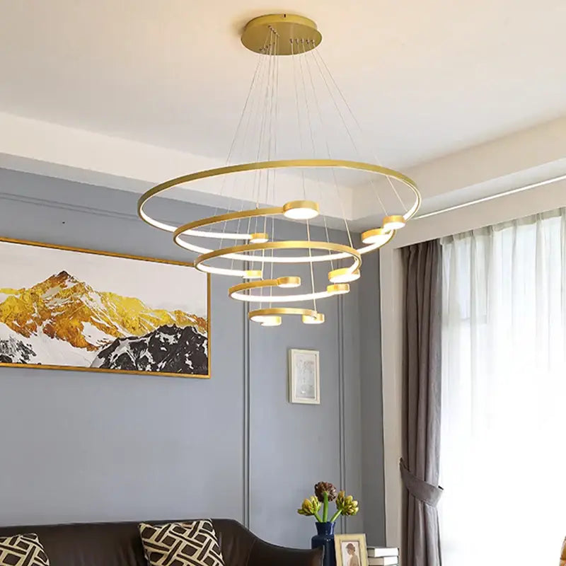 Black LED Ring Chandelier 5-Ring 100cm