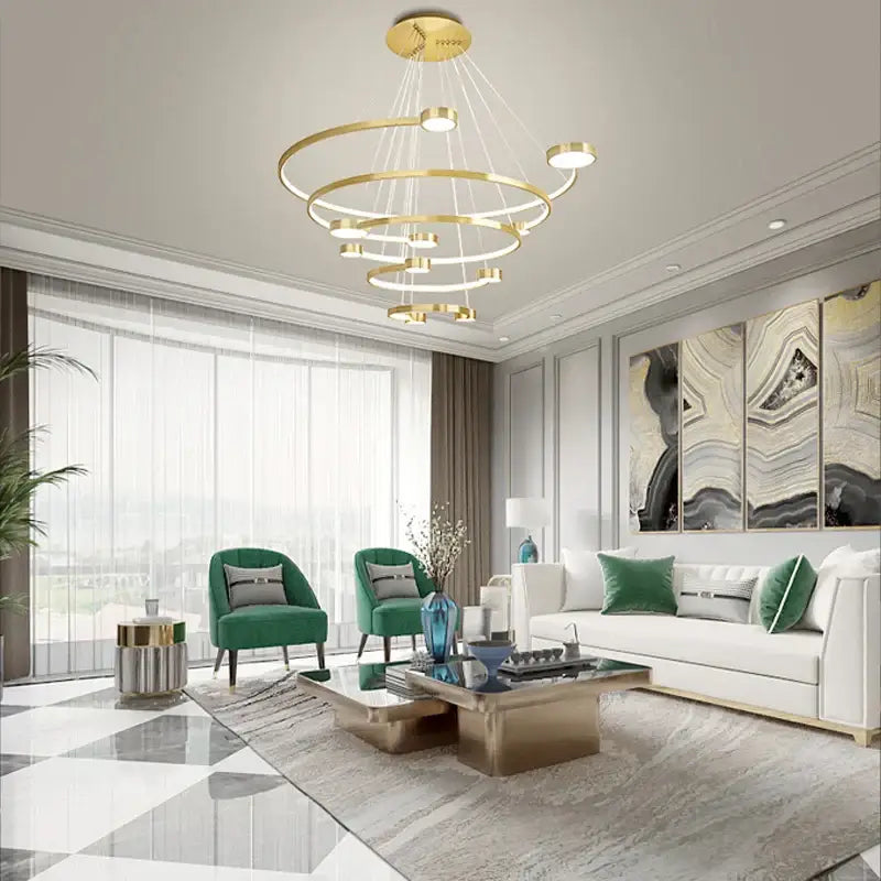 Black LED Ring Chandelier 5-Ring 100cm