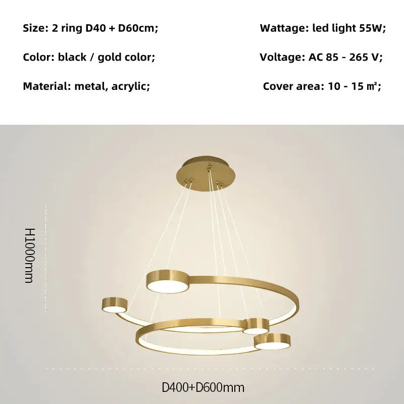 Black LED Ring Chandelier 5-Ring 100cm