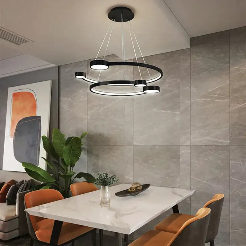 Black LED Ring Chandelier 5-Ring 100cm