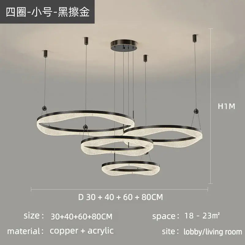 Gold LED Ring Chandelier Tricolor Interlocking