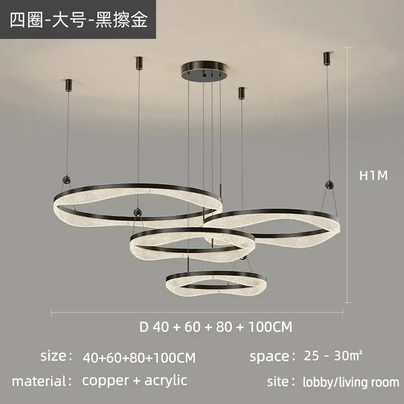 Gold LED Ring Chandelier Tricolor Interlocking
