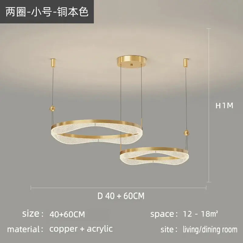Gold LED Ring Chandelier Tricolor Interlocking