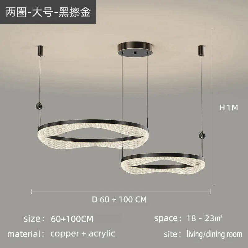 Gold LED Ring Chandelier Tricolor Interlocking