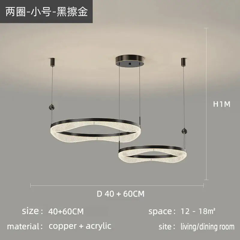 Gold LED Ring Chandelier Tricolor Interlocking