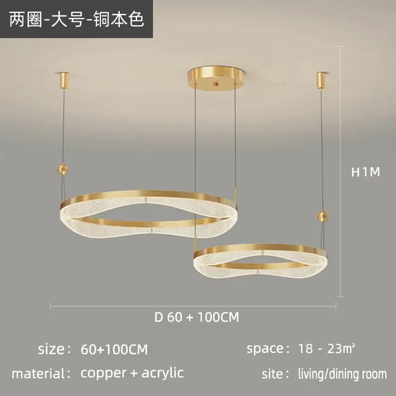 Gold LED Ring Chandelier Tricolor Interlocking