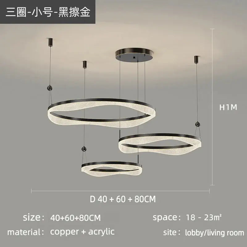 Gold LED Ring Chandelier Tricolor Interlocking