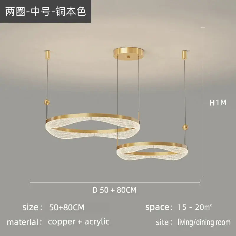 Gold LED Ring Chandelier Tricolor Interlocking