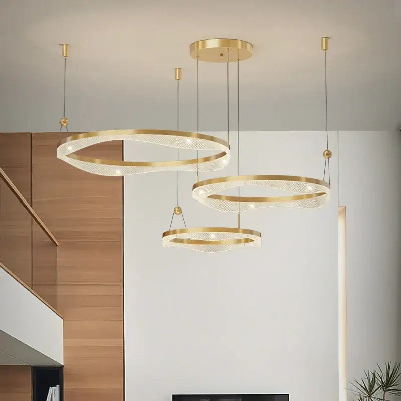 Gold LED Ring Chandelier Tricolor Interlocking