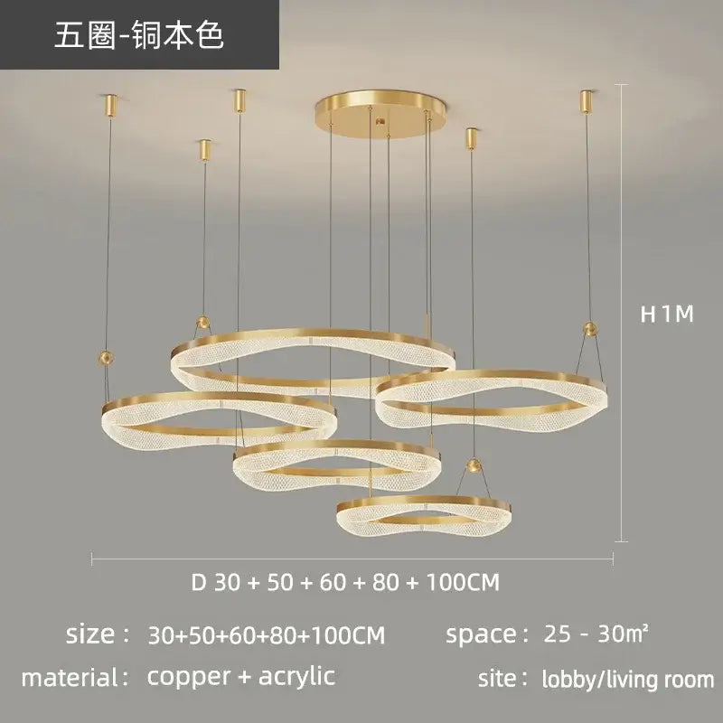 Gold LED Ring Chandelier Tricolor Interlocking