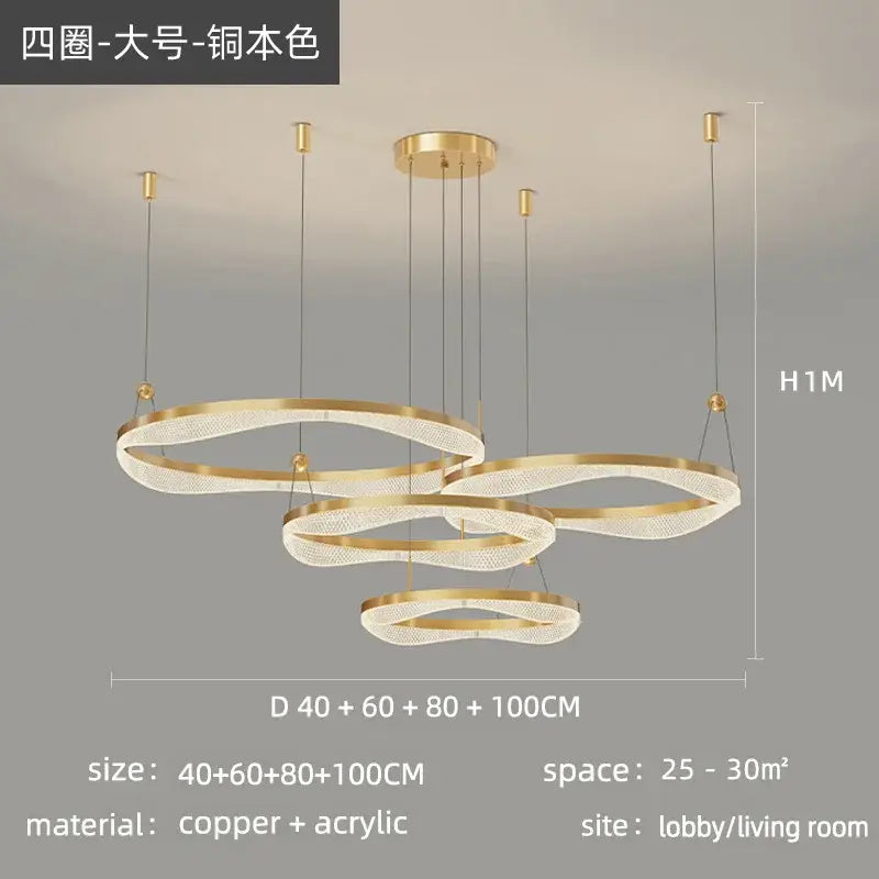 Gold LED Ring Chandelier Tricolor Interlocking