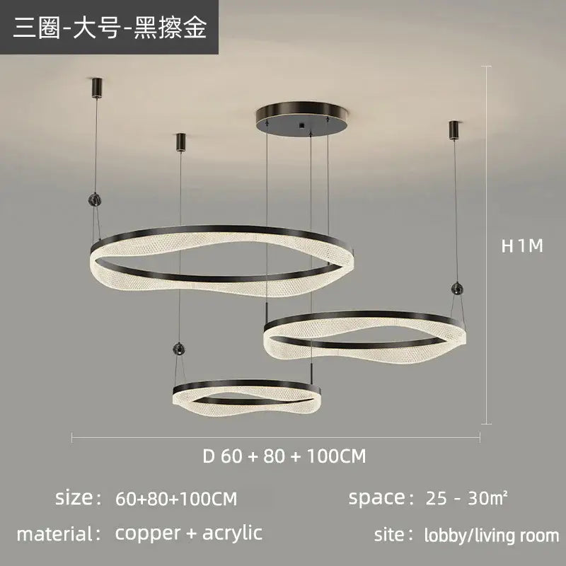 Gold LED Ring Chandelier Tricolor Interlocking