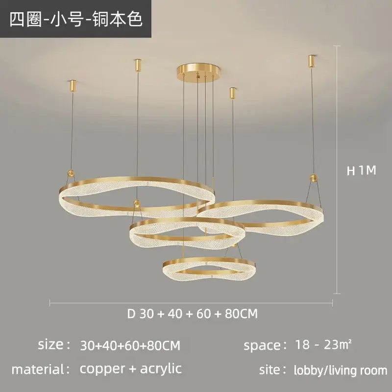 Gold LED Ring Chandelier Tricolor Interlocking