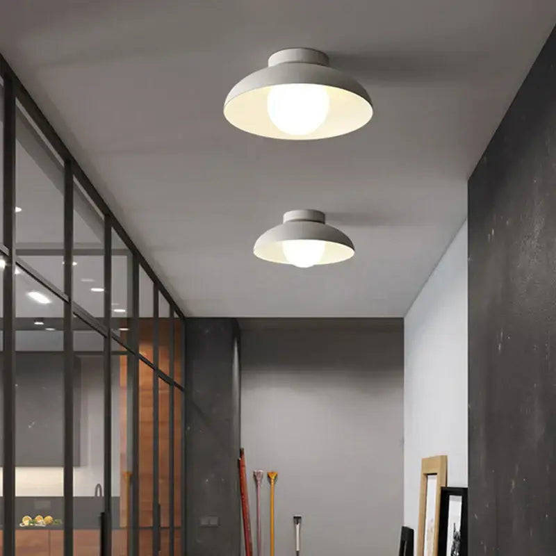White Round Ceiling Light Minimalist Bedroom