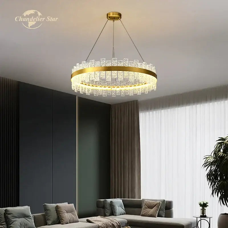 Gold Round Glass Chandelier