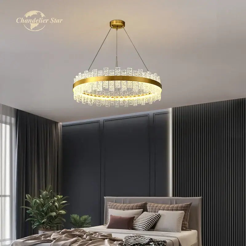 Gold Round Glass Chandelier
