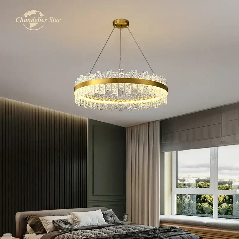 Gold Round Glass Chandelier