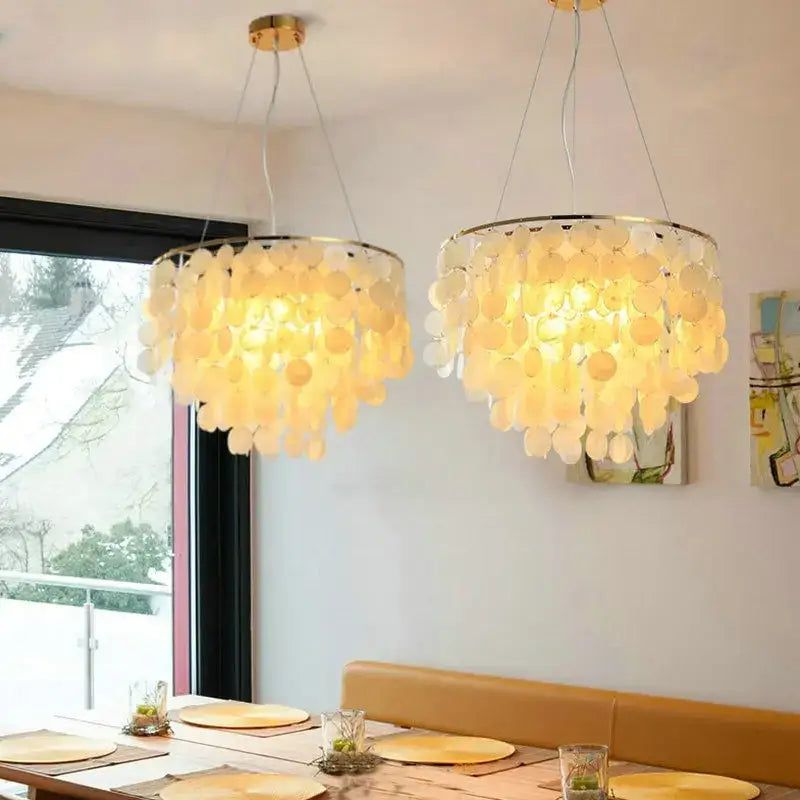 Gold Shell LED Chandelier Tri-Color Glow