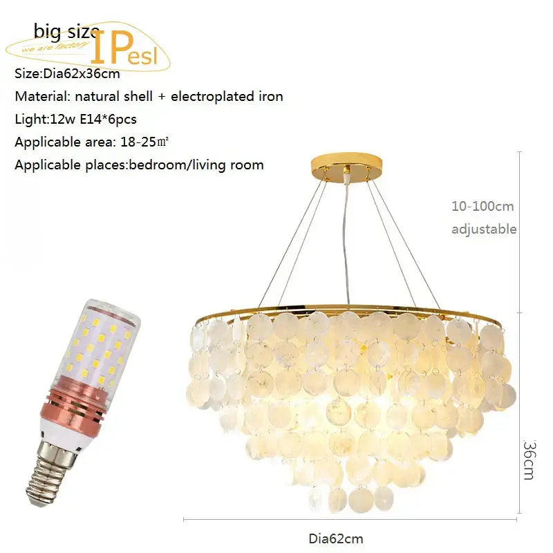 Gold Shell LED Chandelier Tri-Color Glow