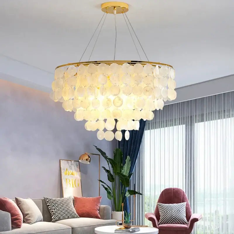 Gold Shell LED Chandelier Tri-Color Glow