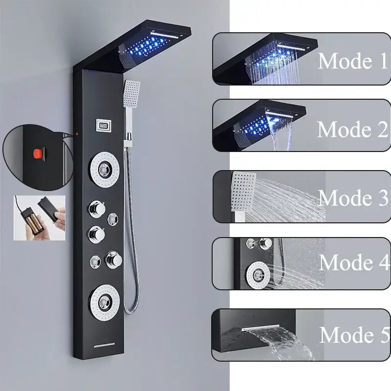 Black LED Shower Panel Spa-Like Design