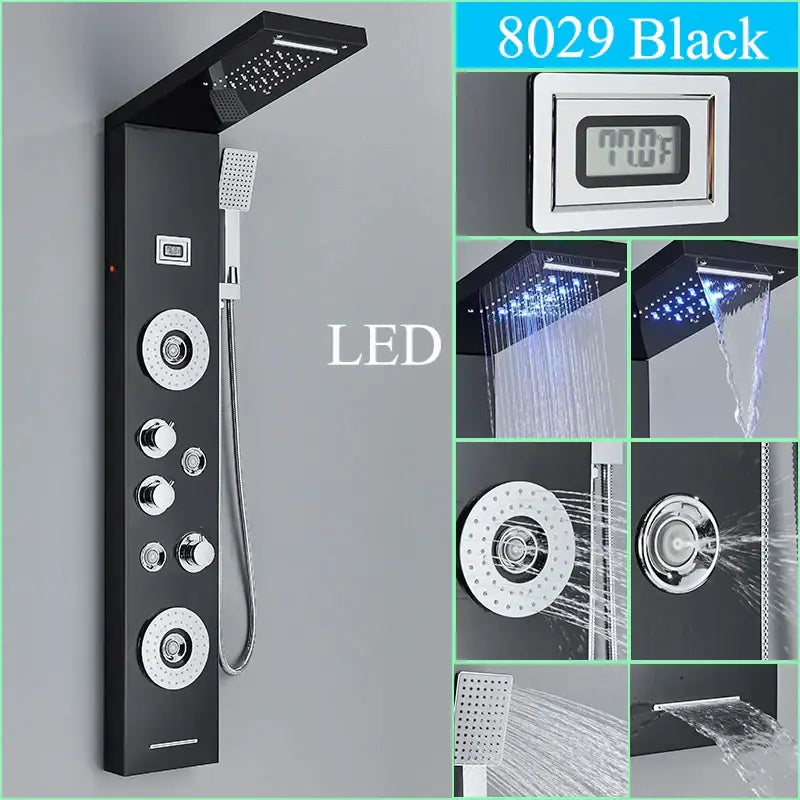 Black LED Shower Panel Spa-Like Design