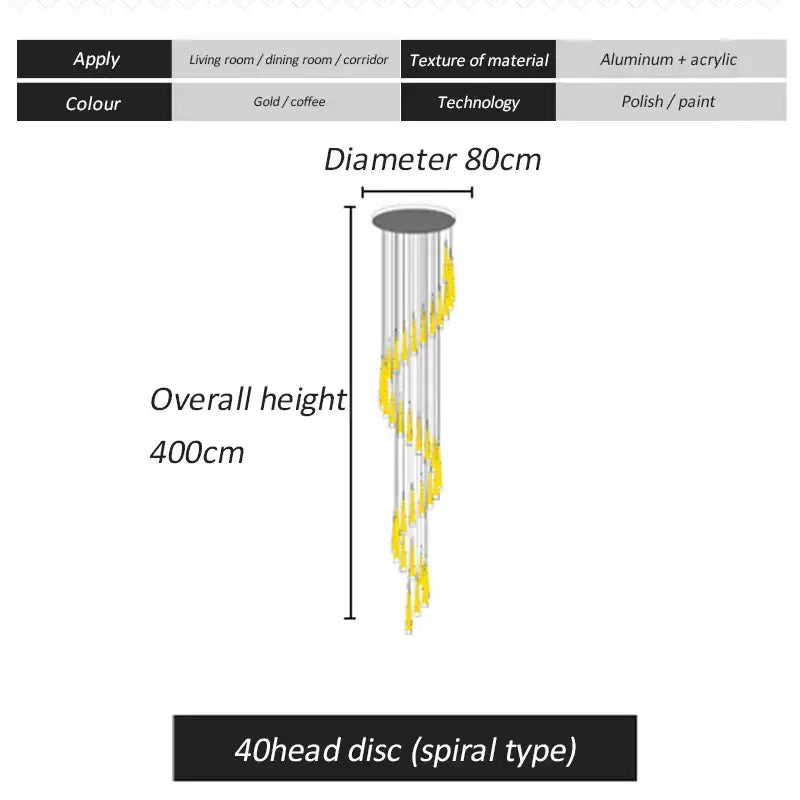 Gold Spiral Chandelier For Stairwell