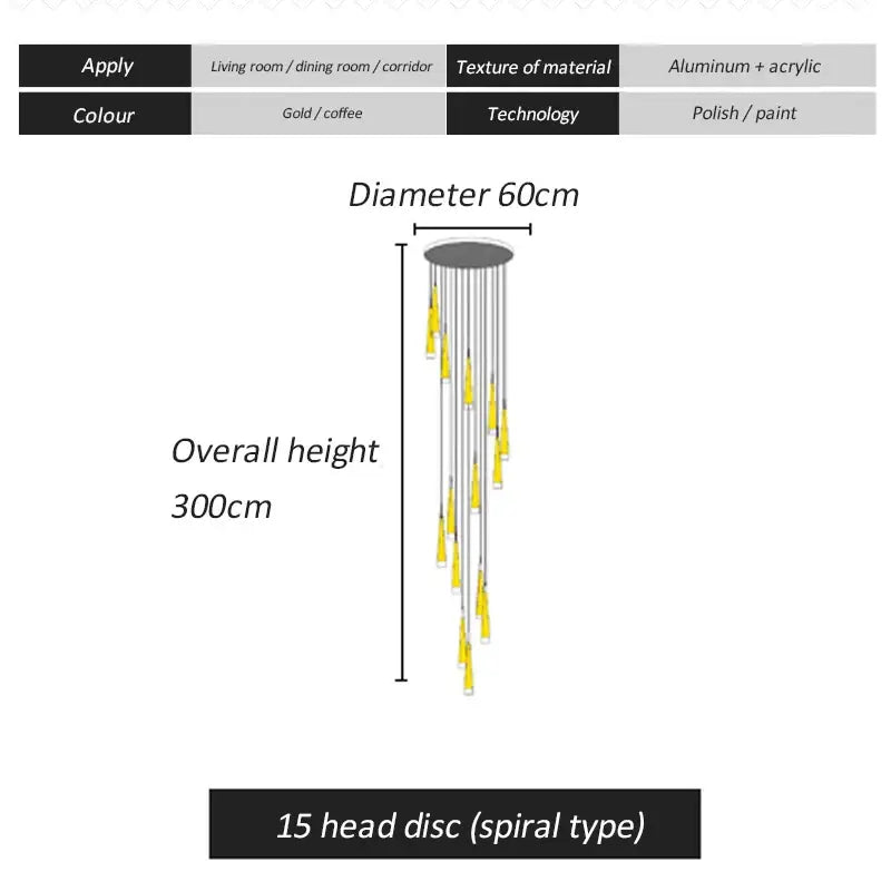 Gold Spiral Chandelier For Stairwell