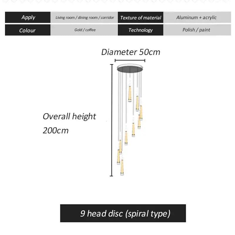 Gold Spiral Chandelier For Stairwell