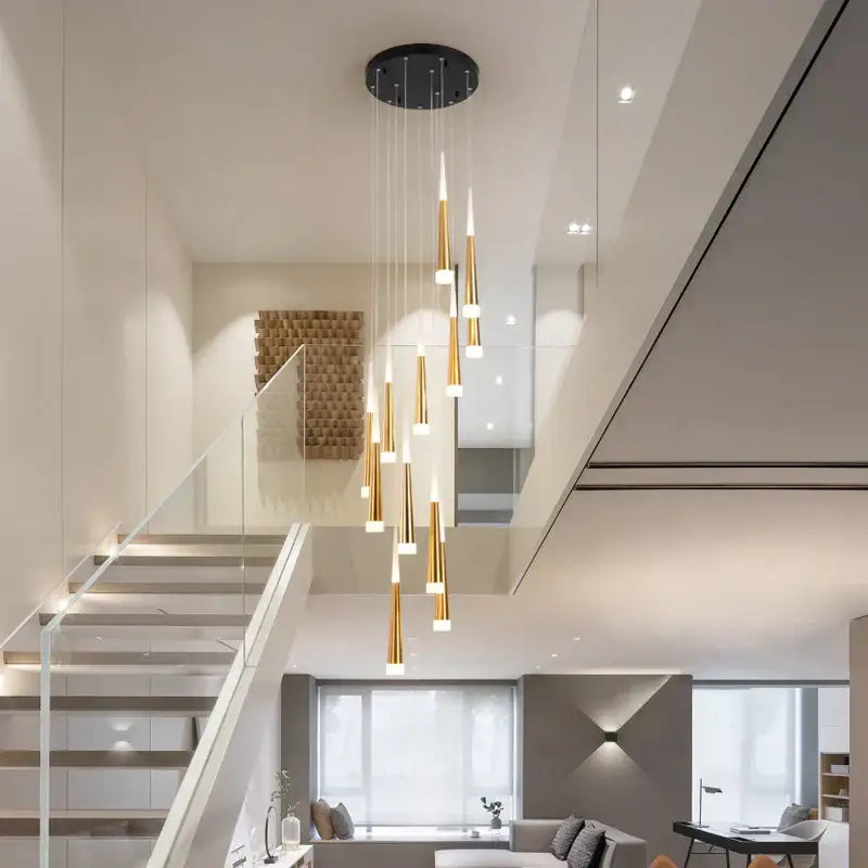 Gold Spiral Chandelier For Stairwell