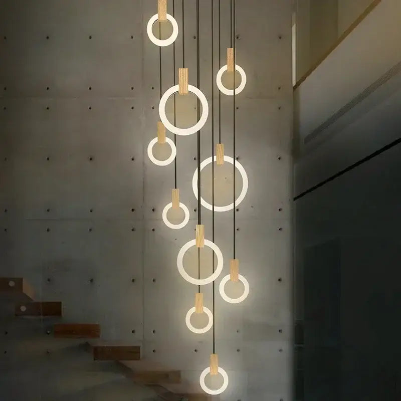 Wood LED Stair Chandelier