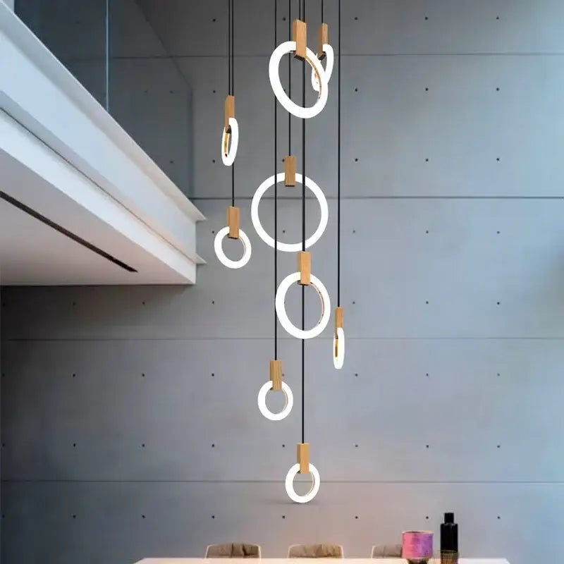 Wood LED Stair Chandelier