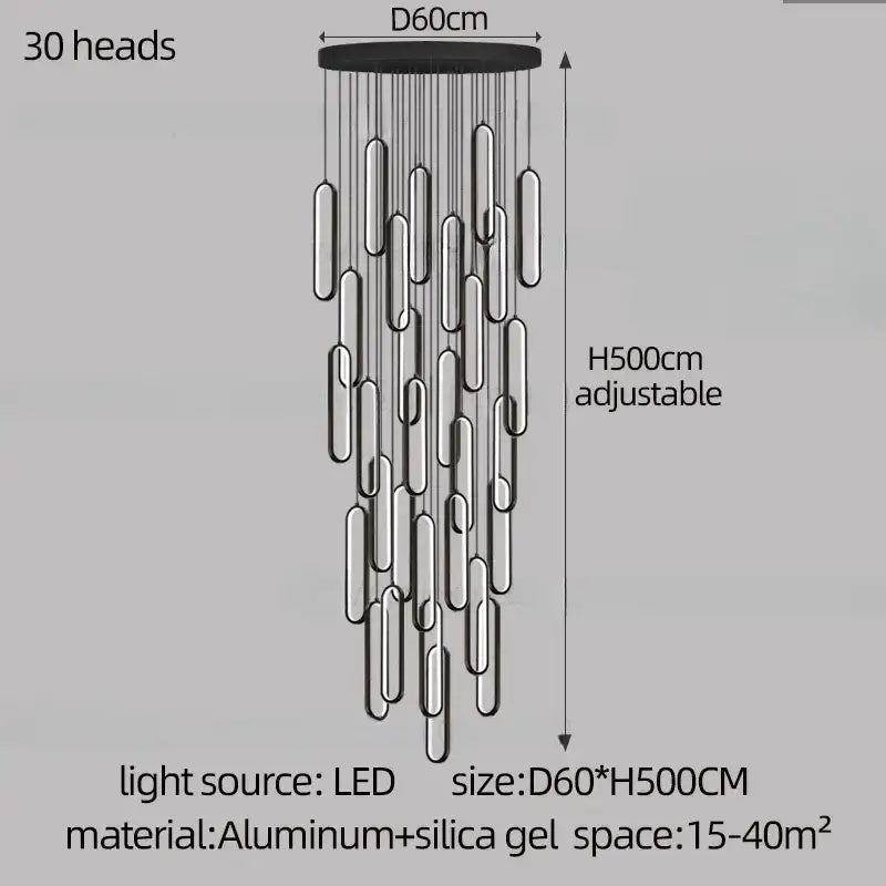 Gold Branch LED Chandelier 30-Head Staircase