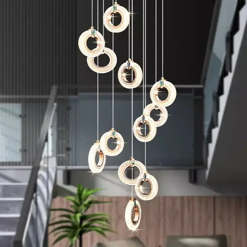 Gold Crystal Staircase Chandelier 68-Head