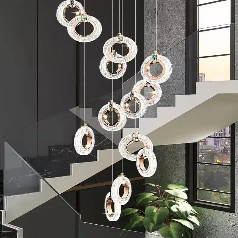 Gold Crystal Staircase Chandelier 68-Head