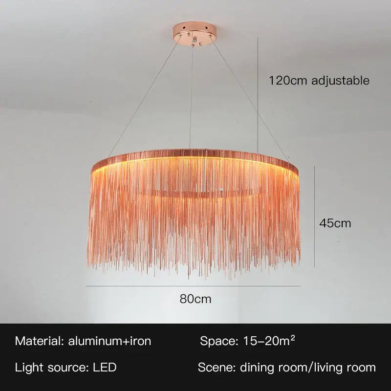 Gold Tassel LED Chandelier Rose Gold Option