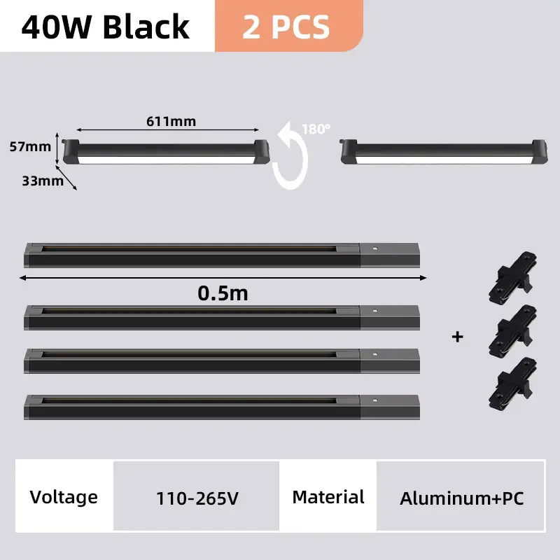 Black LED Track Light Set